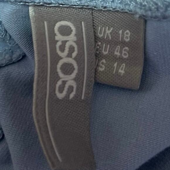 ASOS Women's Blue Ruffle Sleeveless Strapless Mini Sheath Tube Tank Dress Sz 14 - Picture 4 of 5